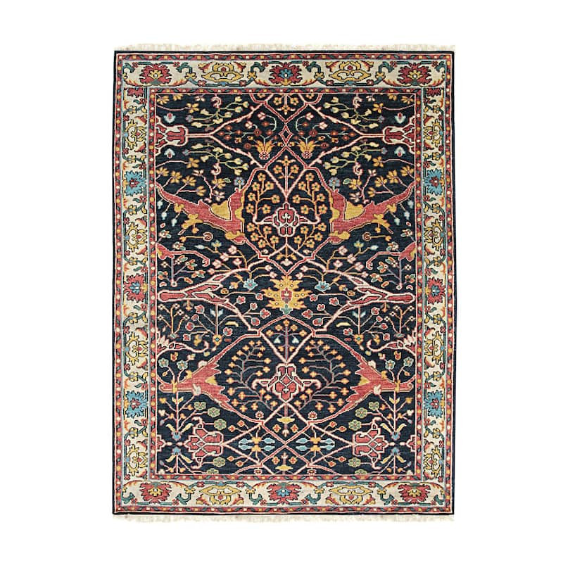 Handknotted Wool NAVY / IVORY Traditional All Over Traditional Knot Rug