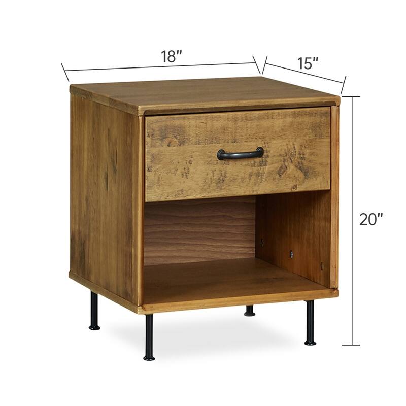 MUSEHOMEINC Rustic Solid Wood Nightstand with Drawer and Shelf for