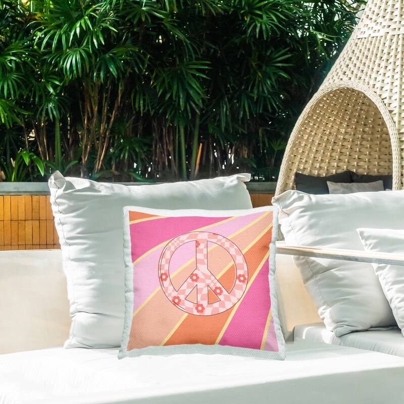 Stupell Beaming Floral Peace Symbol Printed Outdoor Throw Pillow Design by Jesse Keith