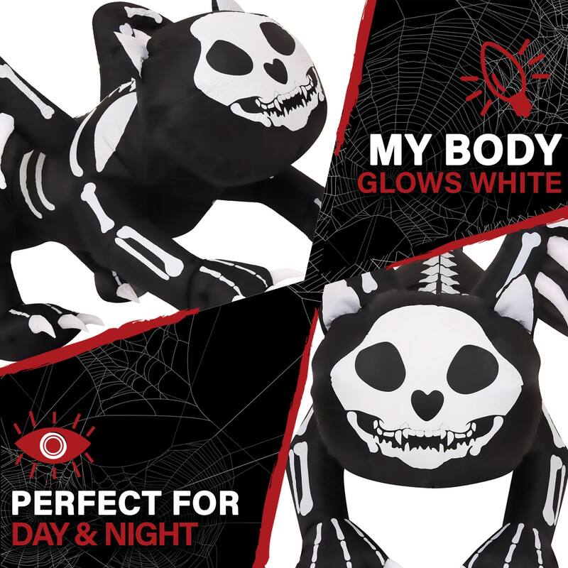Haunted Hill Farm 5.9-Ft. Wide Prelit Inflatable Skeleton Cat with Wings