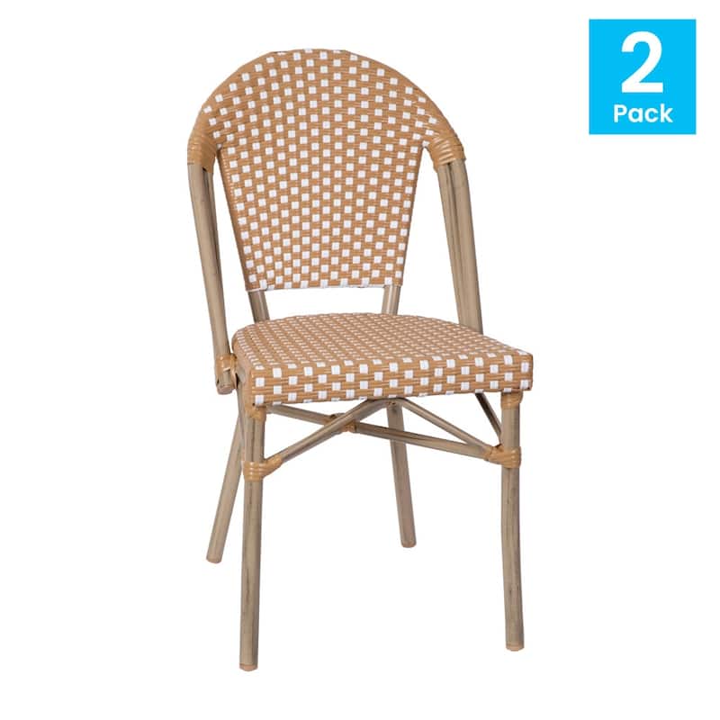 2 Pack All-Weather Commercial Paris Chairs with Bamboo Print Frame - 18.5"W x 22"D x 34.25"H