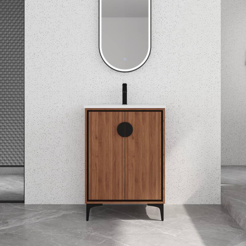 Bathroom Vanity With Sink In 24/30 Inch, Freestanding Bathroom Vanity With Soft Close Door and Adjustable Shelf - Brown - 24''W