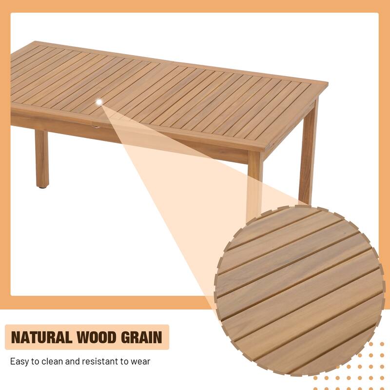 Outdoor Wooden Dining Table Set with 6 Woven Rope Chairs