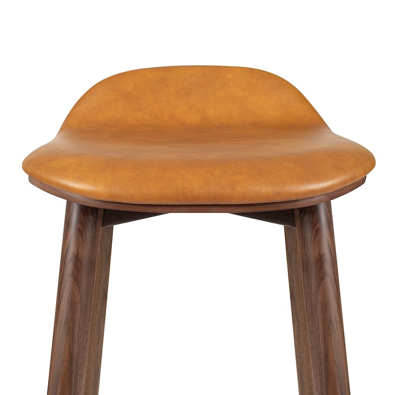 Poly & Bark Notello Leather Counter Stool - 26" Seat Height Solid Oak Wood Frame