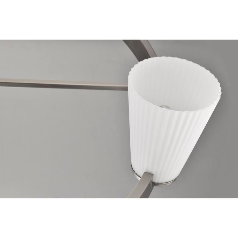 Royale 8 Light Chandelier Brushed Nickel Finish Ribbed White Glass - Brushed Nickel