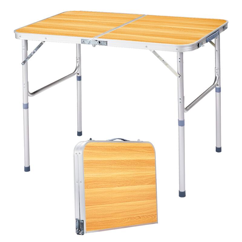Portable Folding Table with Aluminum Frame and Wood Grain Top - 3 FT