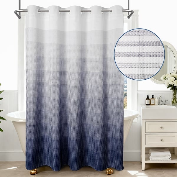 slide 2 of 18, No Hook Ombre Waffle Shower Curtain with Snap-in Liner