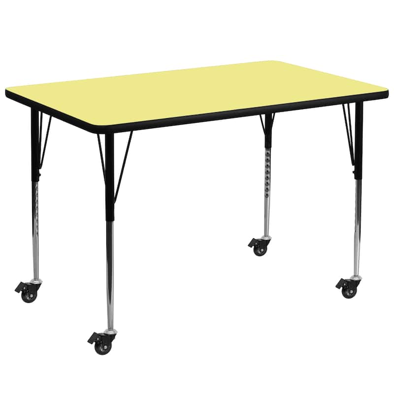 Mobile 36''W x 72''L Thermal Laminate Activity Table - Adjustable Legs - Yellow