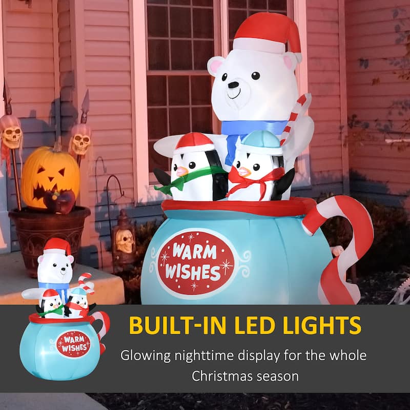 Outsunny 5ft Inflatable Christmas Blessed Polar Bear and Penguins in a Cup