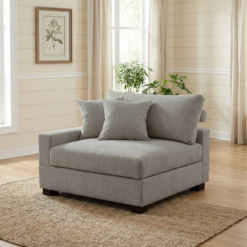 Plush Chenille Single Modular Sectional Sofa Chaise with Pillows - Grey-Sofa L - Left Facing