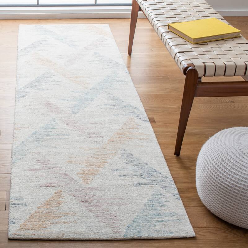 SAFAVIEH Handmade Rodeo Drive Sky Mid-Century Modern Wool Rug - 2'3" x 8' Runner - Ivory/Blue