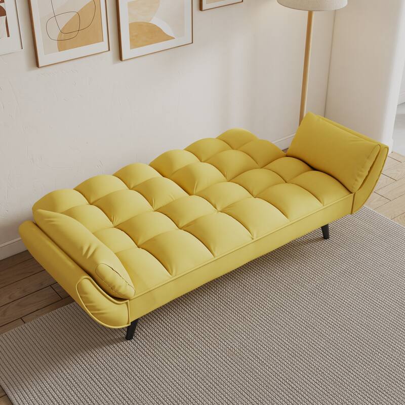 74 inch Yellow Polyester Blend Sofa for Small Spaces, Convertible and Comfortable