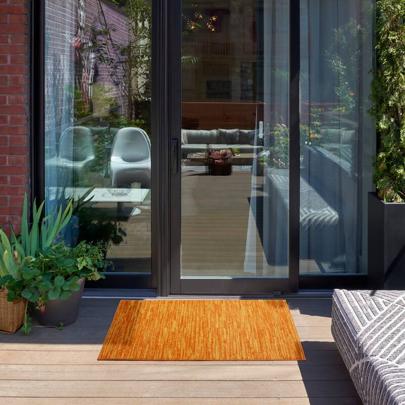 Nourison Essentials Solid Contemporary Indoor/Outdoor Area Rug - 2' x 4' Runner - Orange