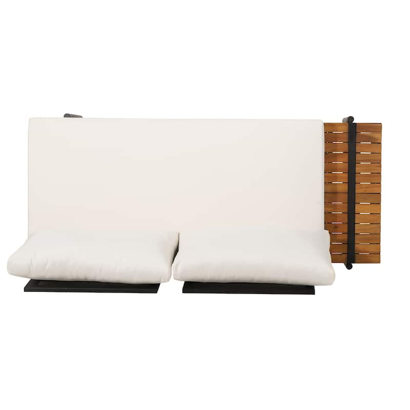 Roomfitters Outdoor 2 Seater Sofa with Cushions and Side Table, Left/Right Facing Sectional, Beige
