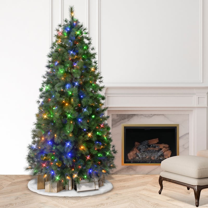 Puleo International 7.5' Pre-Lit Artificial Colorado Pine Christmas Tree with 300 Dual Function LED Lights - 7.5 Foot