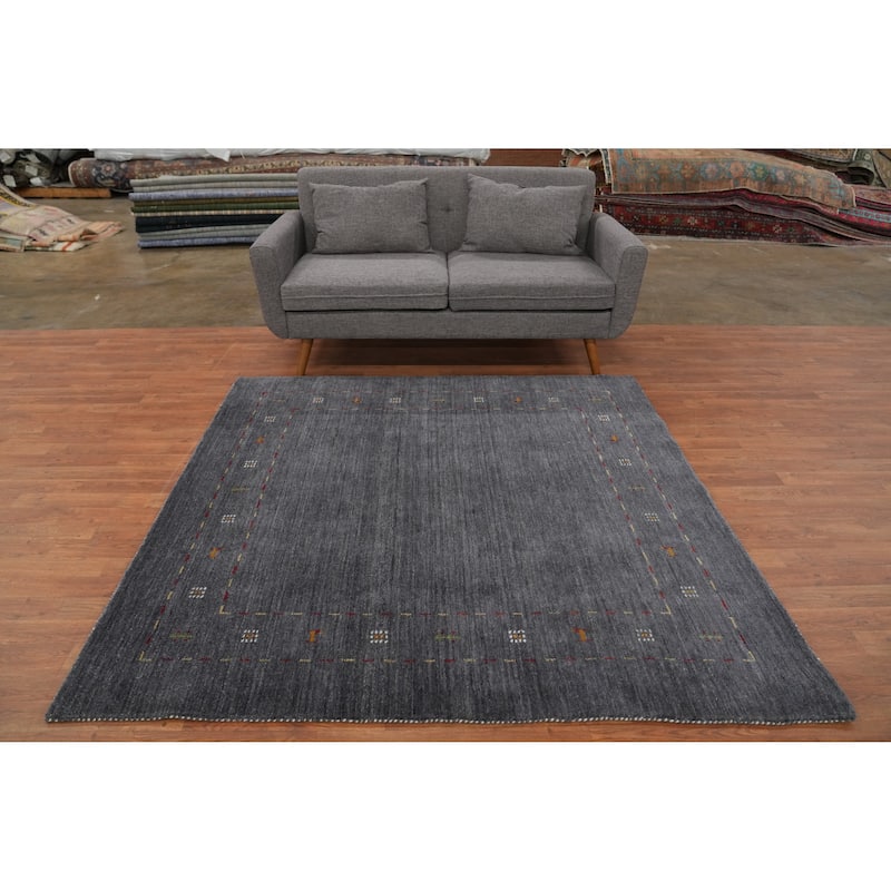 Hand Knotted Oriental 100% Wool Carpet Tribal Animal Pictorial Greys & Charcoal Gabbeh Area Rug - 6' 0'' X 5' 11''