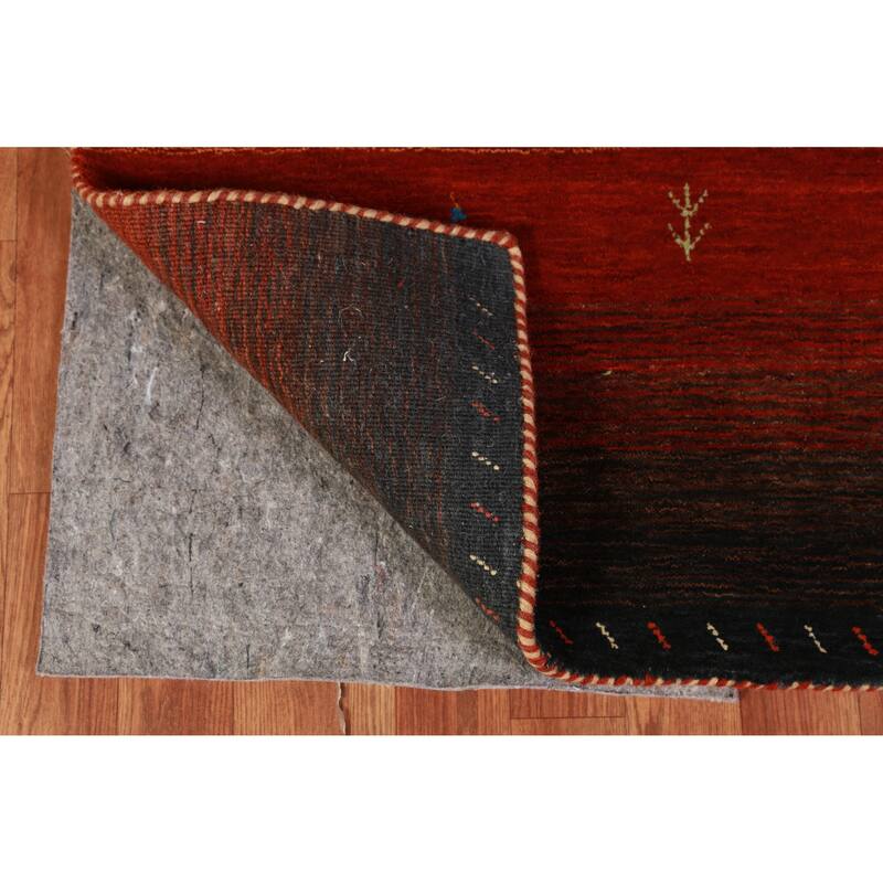 Hand Knotted Oriental 100% Wool Carpet Tribal Stripe Oranges & Rust Gabbeh Area Rug - 4' 10'' X 3' 1''