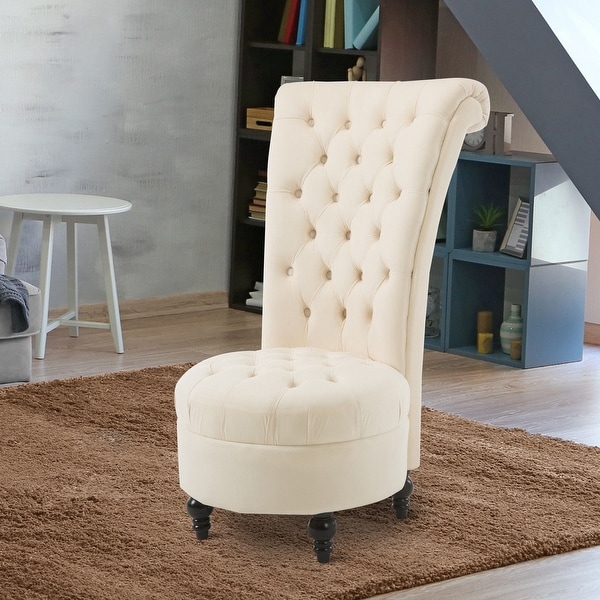 Cream Tufted High Back Plush Velvet Upholstered Accent Low Profile