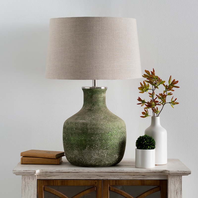 Artistic Weavers Wyther Table Lamp with Green Base and Beige Shade