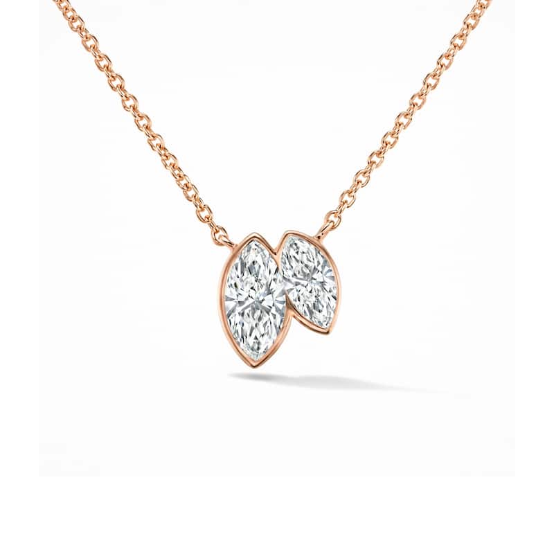 Auriya 14K Gold Marquise Lab Grown Toi Et Moi Diamond Pendant Necklace 1.25ct. tw. (F-G VS) - Rose
