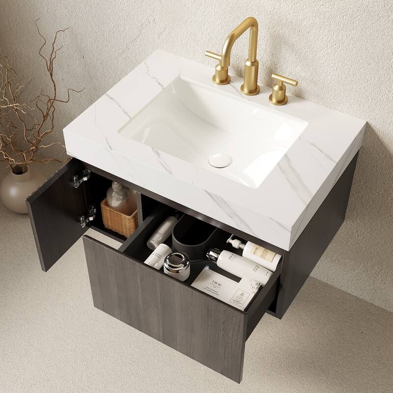 Floating Storage Bathroom Vanity with 3 Pre-drilled Faucet Holes