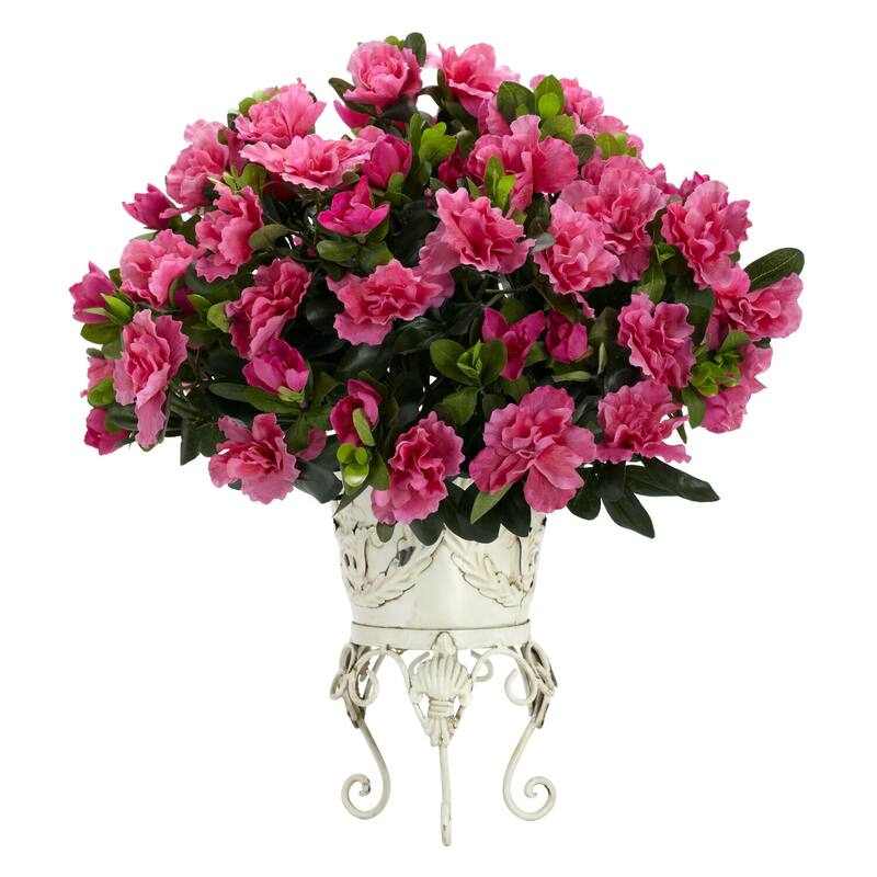 Artificial Silk Plant with Metal Planter - Indoor Fake Tree DÃ©cor, 18"D x 20"W x 19"H - 1.58ft.