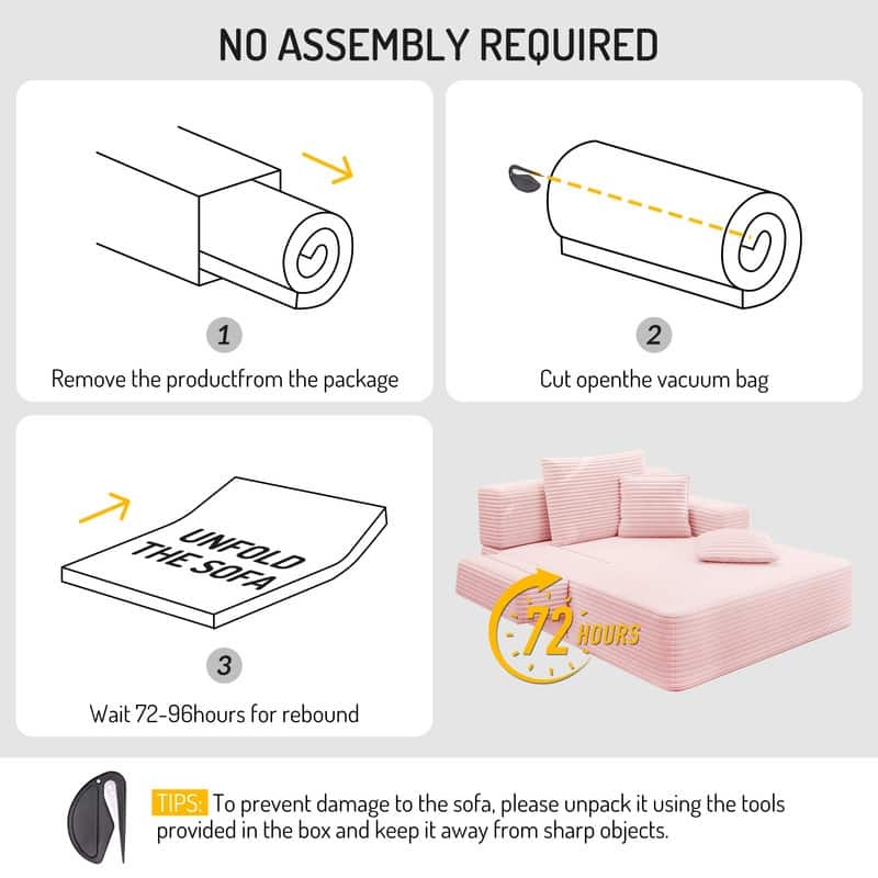 Luxurious Plush Corduroy Chaise Lounge Convertible Sofa Bed with Storage Pocket and Wide Armrests