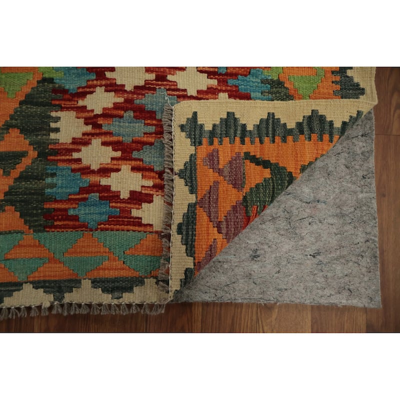 Hand Woven Oriental 100% Wool Carpet Southwestern Geometric Oranges & Rust Kilim Runner Rug - 6' 6'' X 2' 3''