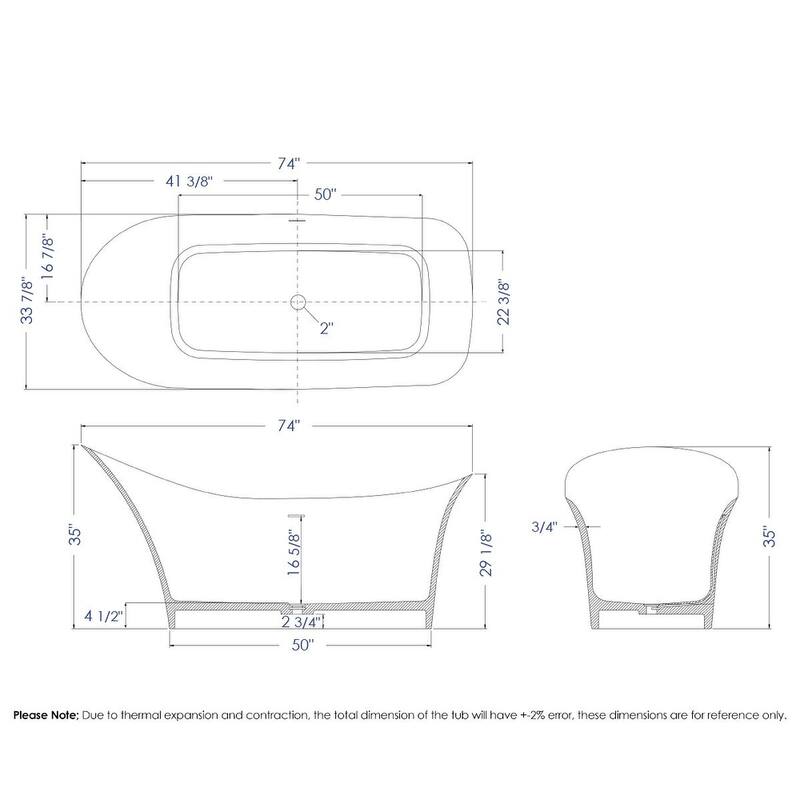 ALFI brand AB9915 74" White Solid Surface Smooth Resin Soaking Slipper Bathtub