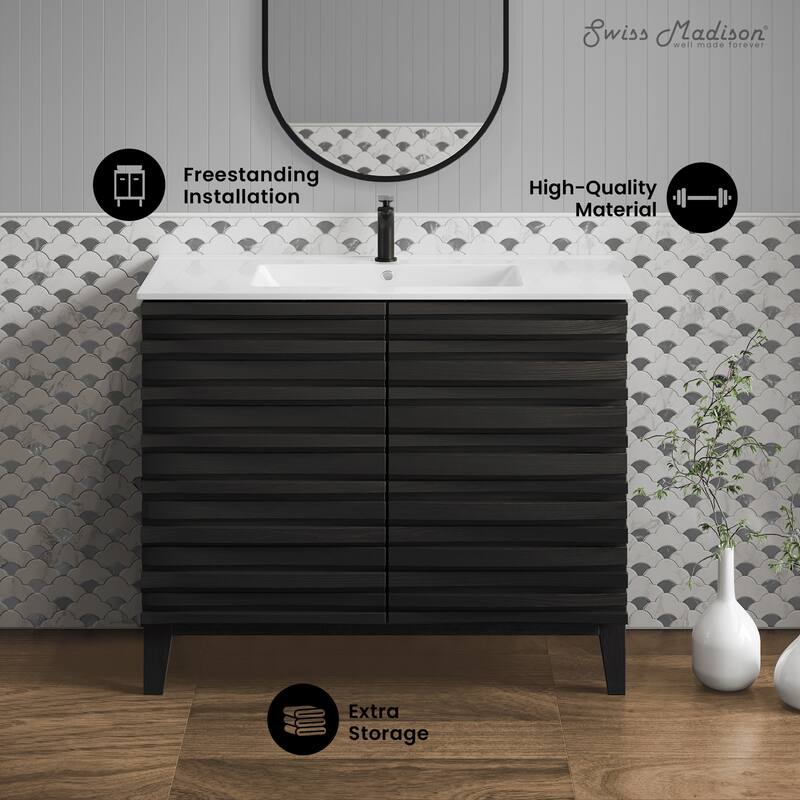 Cascade 30" Freestanding Bathroom Vanity In Black Oak With Sink Top - 30