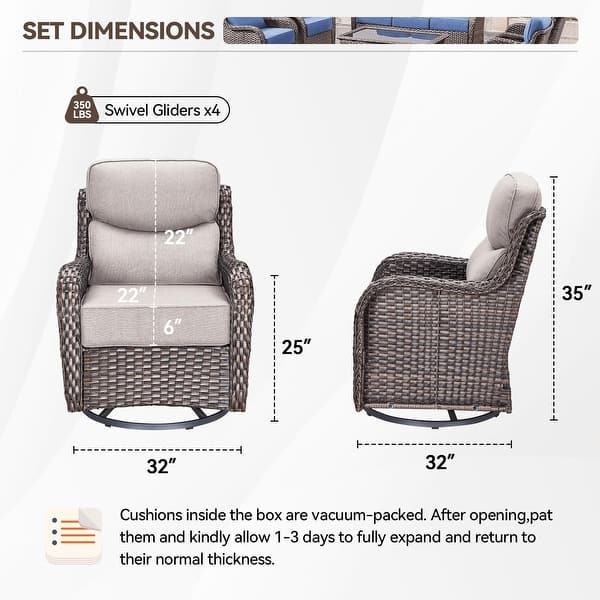 dimension image slide 29 of 68, Outdoor Patio Sofa Swivel Chair with 6-Inch Thick Cushions Set