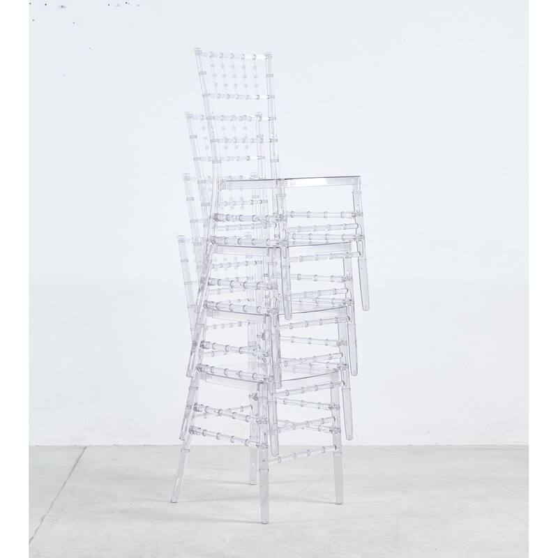 GDFStudio - Alva 19.68-inch Transparent Stackable Chiavari Wedding Chair Set, Set of 4 - Slatt back