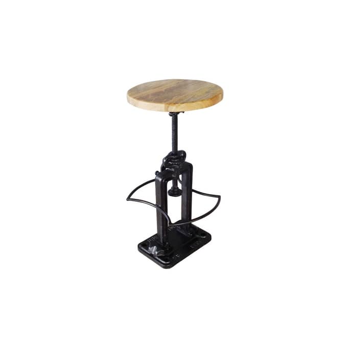 HomeRoots 27" Natural And Black Iron Backless Adjustable Height Bar Chair
