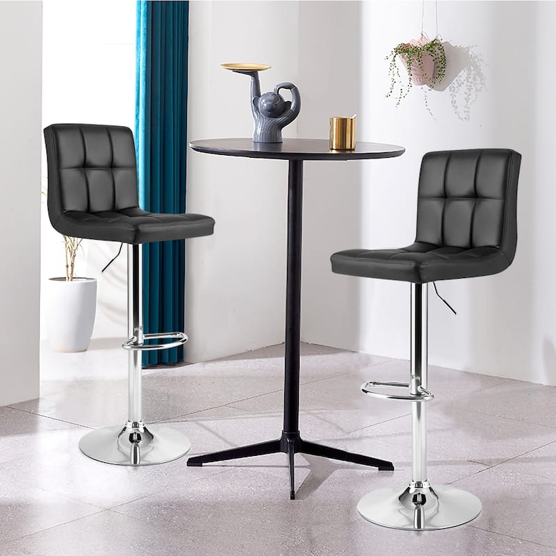 Set of 2 Bar Stools PU Leather Adjustable Barstool Low Back Swivel Pub