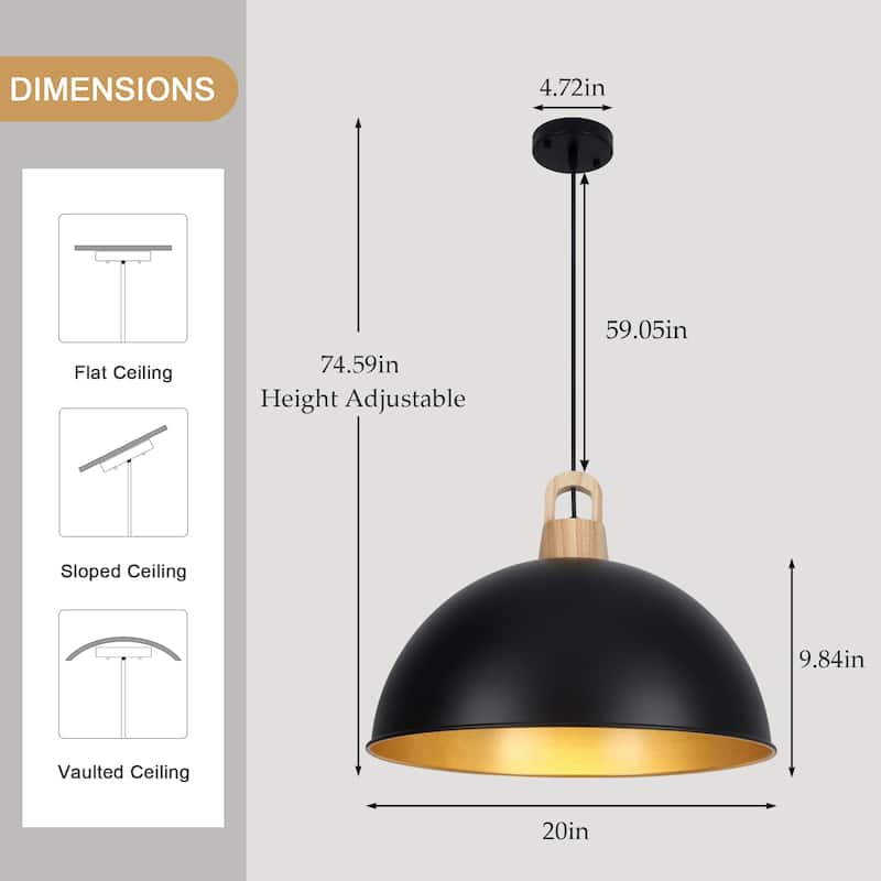 1 - light Industrial Dome Pendant Modern Hanging Lamp for Dining Room Living Room Foyer