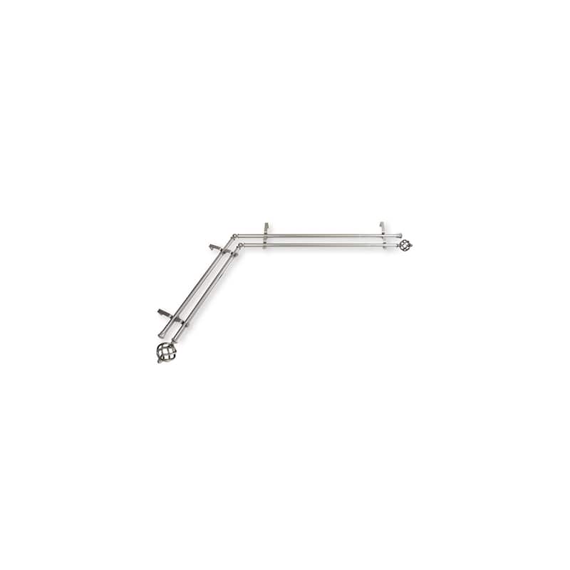 Corner Window Curtain Rod Double - 48-84" Adjustable Rustic Rod Satin Nickel Finish - M