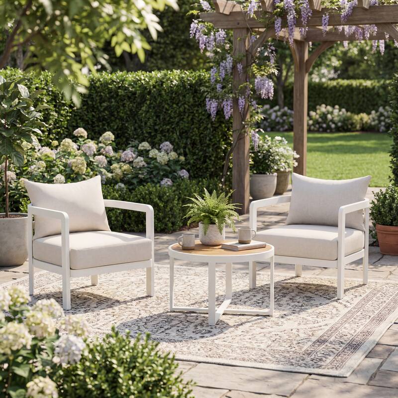 Christopher Knight Home - Modern 27.6" Outdoor Curved Back Patio Club Chair with Aluminum Frame & Water-Resistant Cushions