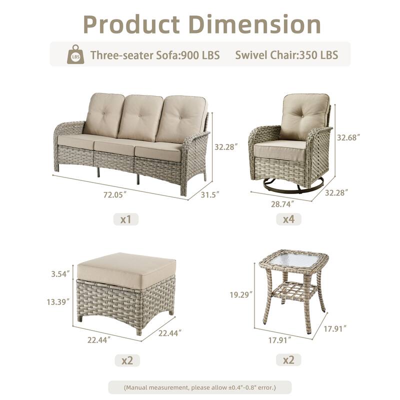 OVIOS 9-piece Patio Wicker Conversation Furniture Set