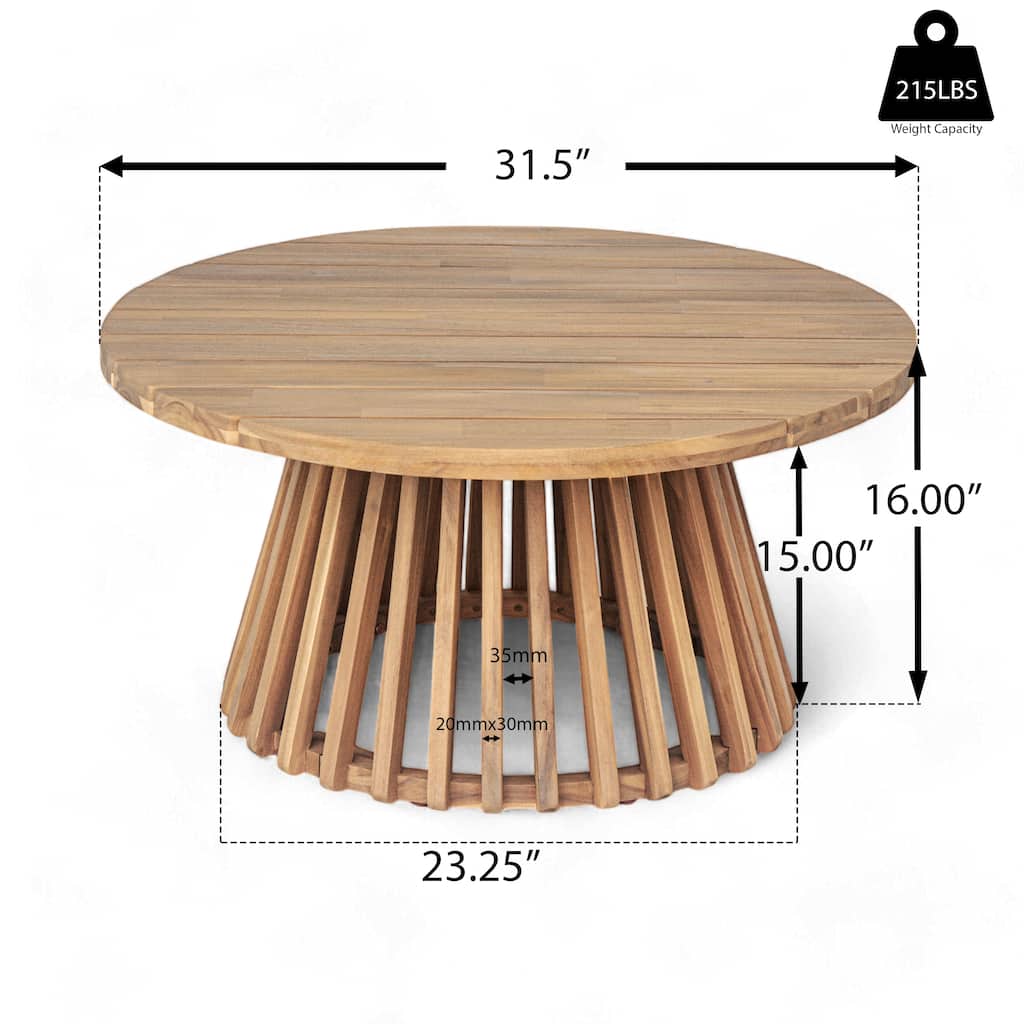 Acacia Wood Patio Coffee Table 30 Inch Round Outdoor Side Table for Garden Deck