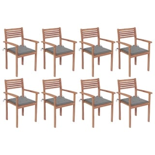 vidaXL Stackable Patio Chairs with Cushions 8 pcs Solid Teak Wood - 22" x 20.1" x 35.4"
