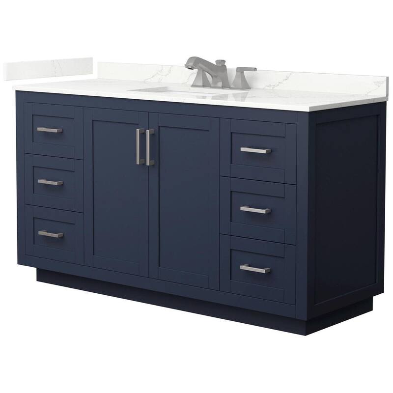 Wyndham Collection WCF292960S-QTZ-US3MXX Miranda 60" Free Standing - Dark Blue / Giotto Quartz Top / Brushed Nickel