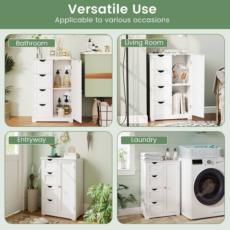 Gymax Storage Floor Cabinet Organizer Cupboard w/ 4 Drawers Adjustable