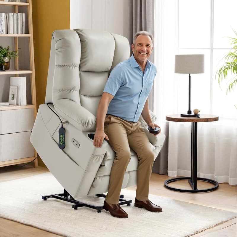 MCombo Large Dual Motor Power Lift Recliner Chair with Massage and Dual Heating for Elderly People, Faux Leather