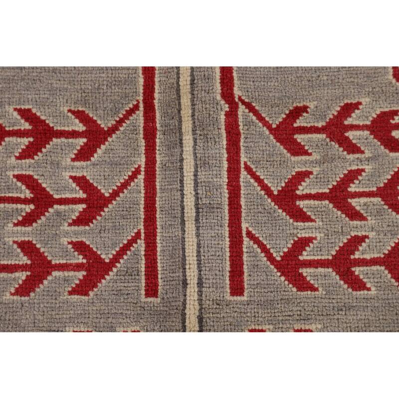 Grey Traditional Kazak Rug Hand-Knotted Wool Carpet - 9'7" x 13'2"