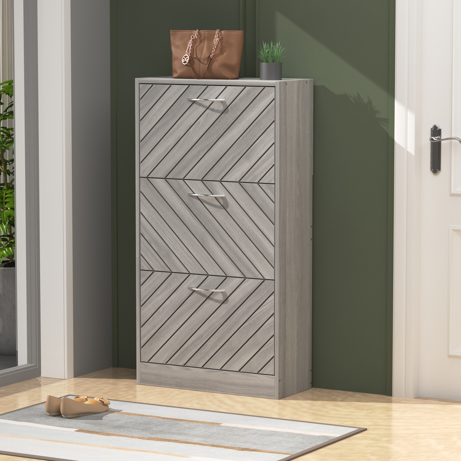 Grey shoe cabinet online with drawer