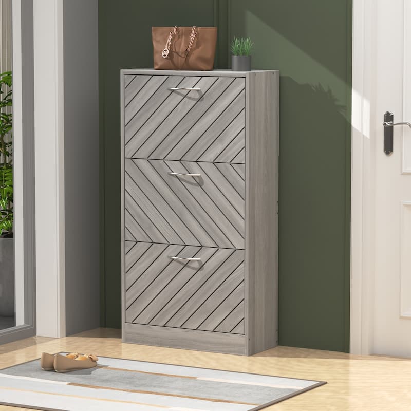 22.4" Shoe Storage Cabinet with 3 Flip Drawers Wood/ Grey by Kerrogee - Grey