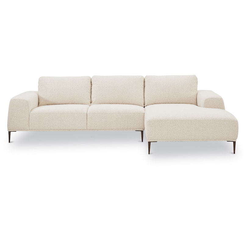 Poly & Bark Rue 113" Fabric Sectional Sofa - Crema White Boucle - Right Facing