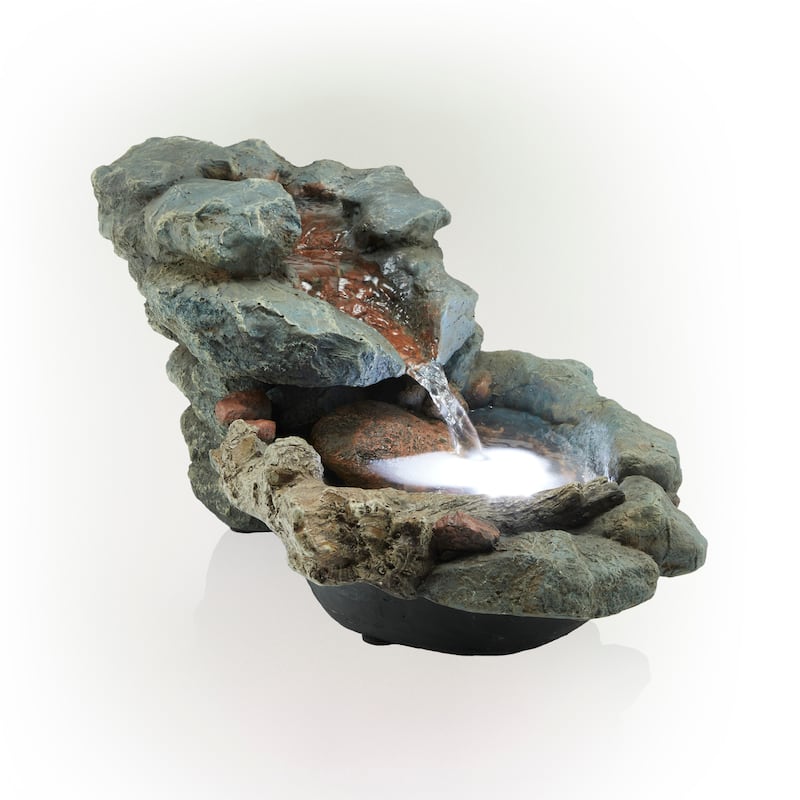 Alpine Corporation 20" Long Indoor/Outdoor Wood River Log Fountain with LED Lights