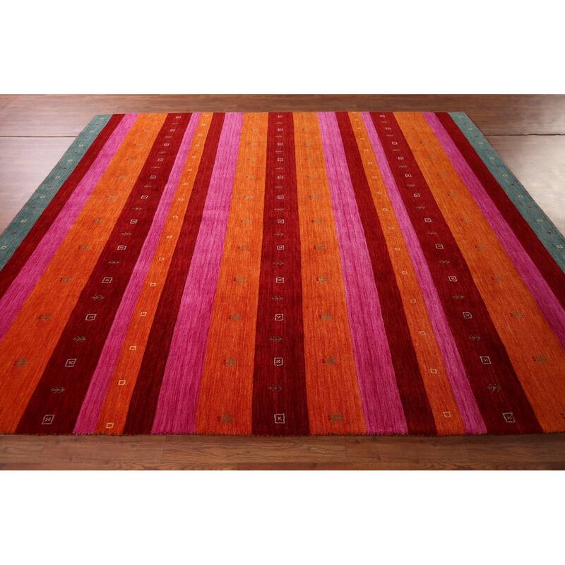 Striped Gabbeh Indian Area Rug Handmade Multi-Color Wool Carpet - 8'2" x 9'8"