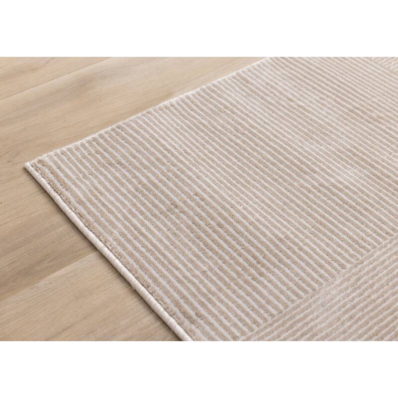 Brown White Intricate Striped Shapes Area Rug